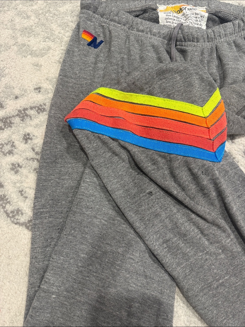 Aviator Nation Gray Sweatpants with Neon Rainbow Chevron